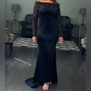 Off Shoulder Lace Maxi Dress Velvet